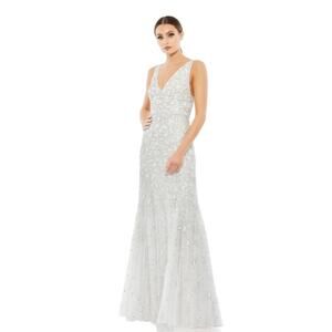 Mac Duggal White Sleeveless Embellished Dress Gown NWT Size 0 Style 10814